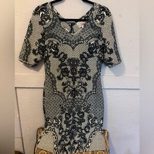 Yoana Baraschi Navy and White Pattern Midi Dress